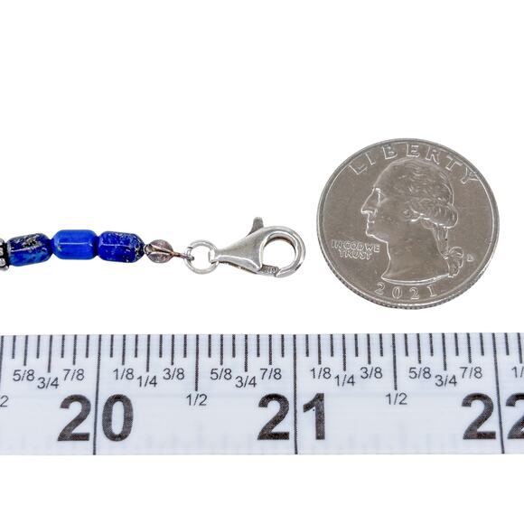 Estate Sterling Silver 925 Blue Lace Agate Lapis Lazuli Bead Necklace 18-21" - Picture 6 of 8